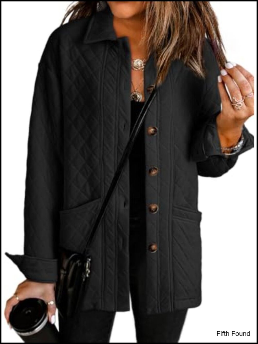 Quilted Button Down Collared Long Sleeve Casual Jacket with Pockets